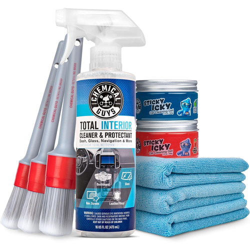 Chemical Guys Car Cleaning Kit Interior 9-Piece - Total Interior Cleaner, Sticky Icky Green Apple & Strawberry Detail...