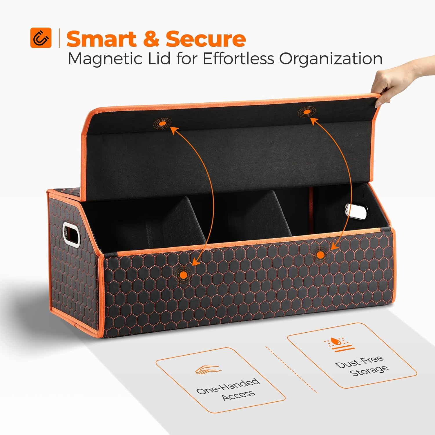 Car Organizers and Storage - Trunk Organizer for Suv Car,Car Trunk Leather Storage Box,Extra Large,Magnetic Lid,Colla... - Image 3