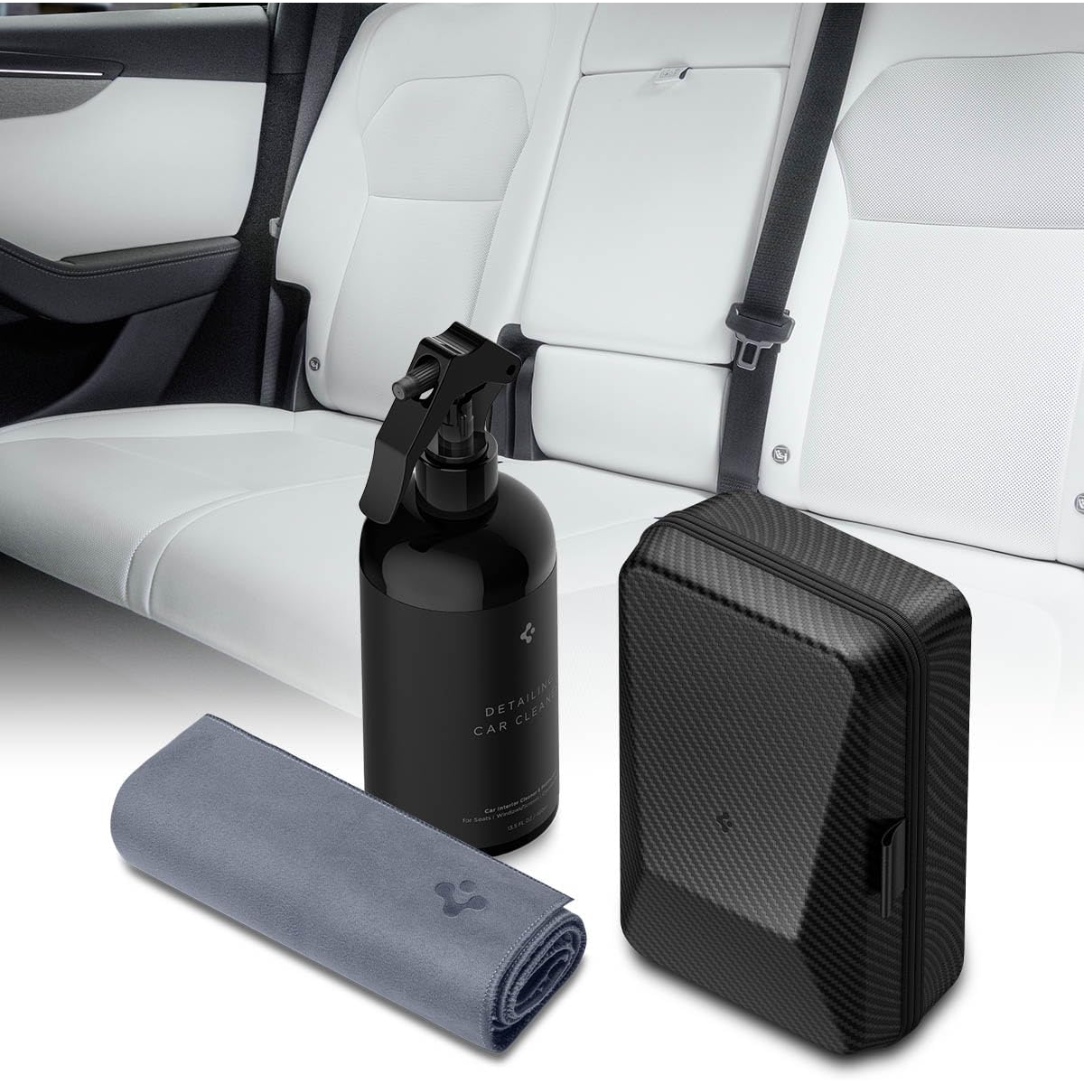 Spigen Car Interior Seat Cleaner & Stain Remover [Safe & Eco-Friendly Solution] Kit with CyberCase & Double-Sided Mic...