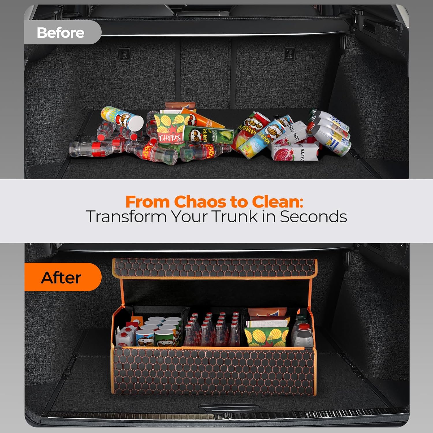 Car Organizers and Storage - Trunk Organizer for Suv Car,Car Trunk Leather Storage Box,Extra Large,Magnetic Lid,Colla... - Image 5