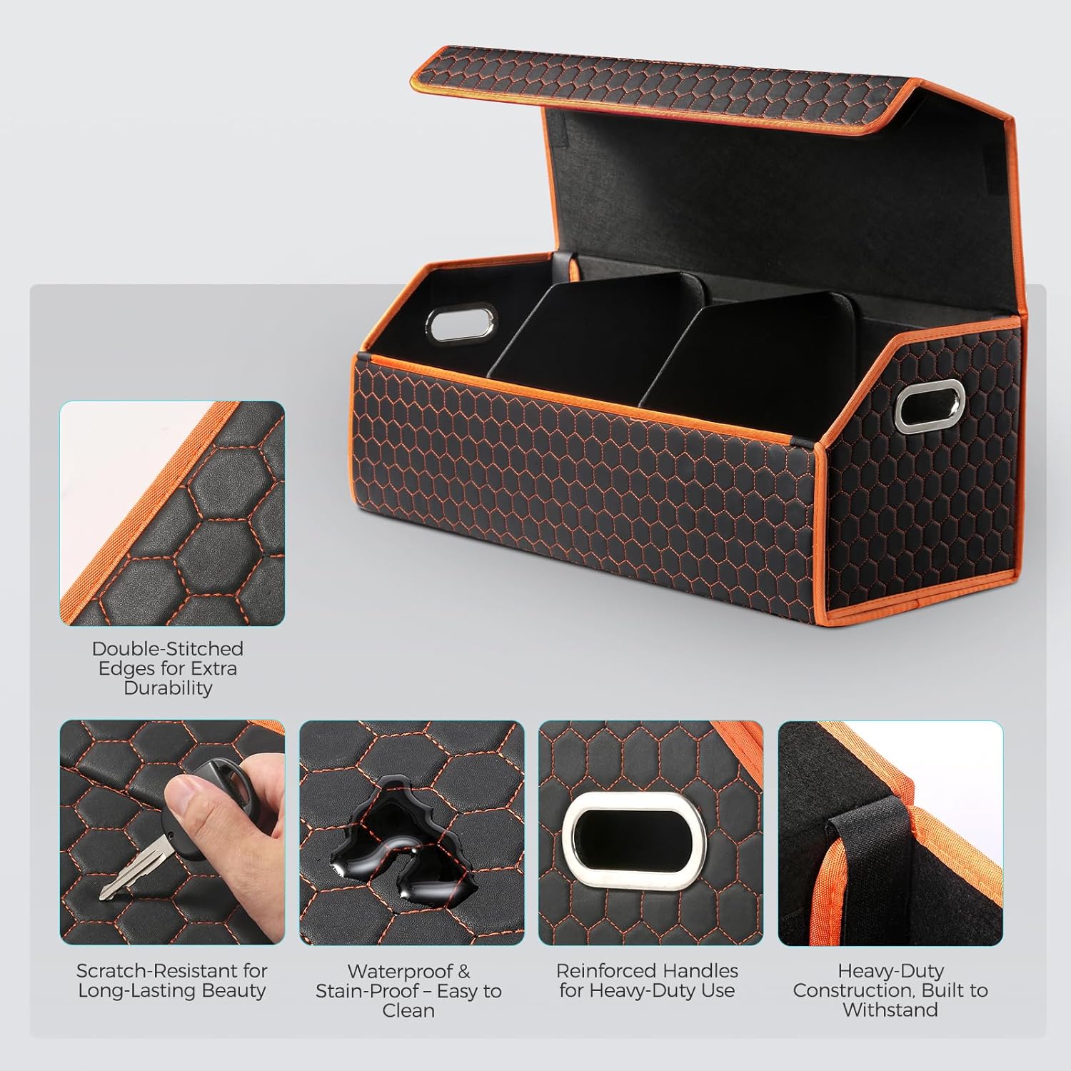 Car Organizers and Storage - Trunk Organizer for Suv Car,Car Trunk Leather Storage Box,Extra Large,Magnetic Lid,Colla... - Image 4