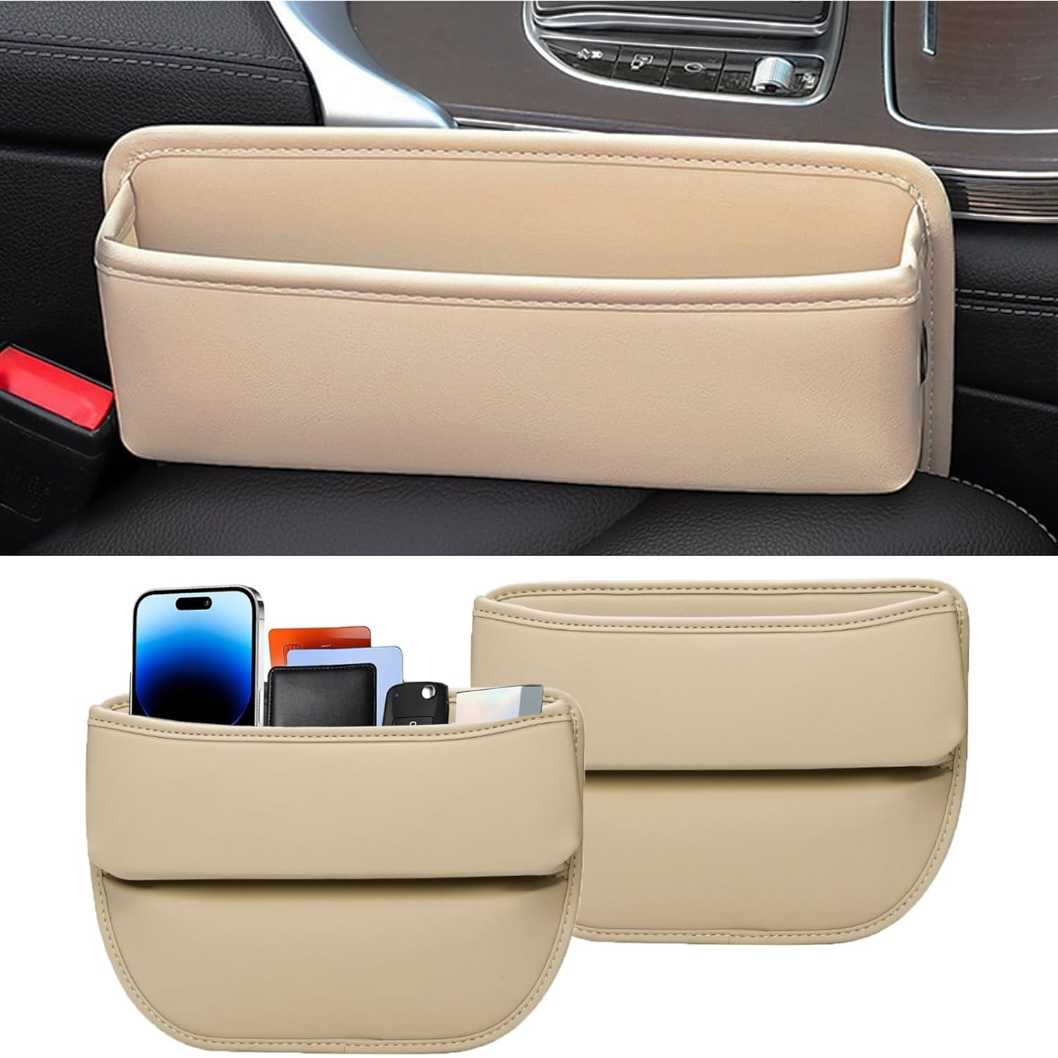 2-Pack Car Seat Gap Filler, Premium Leather Console Organizer Universal Fit for Car SUV Truck Multi-Purpose Essential...